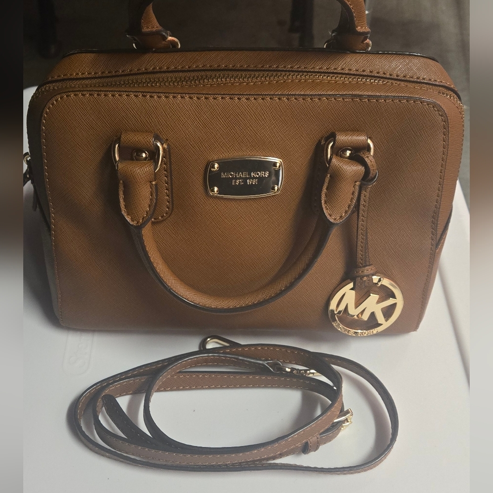 Michael Kors Tan Leather Satchel with Gold Accents